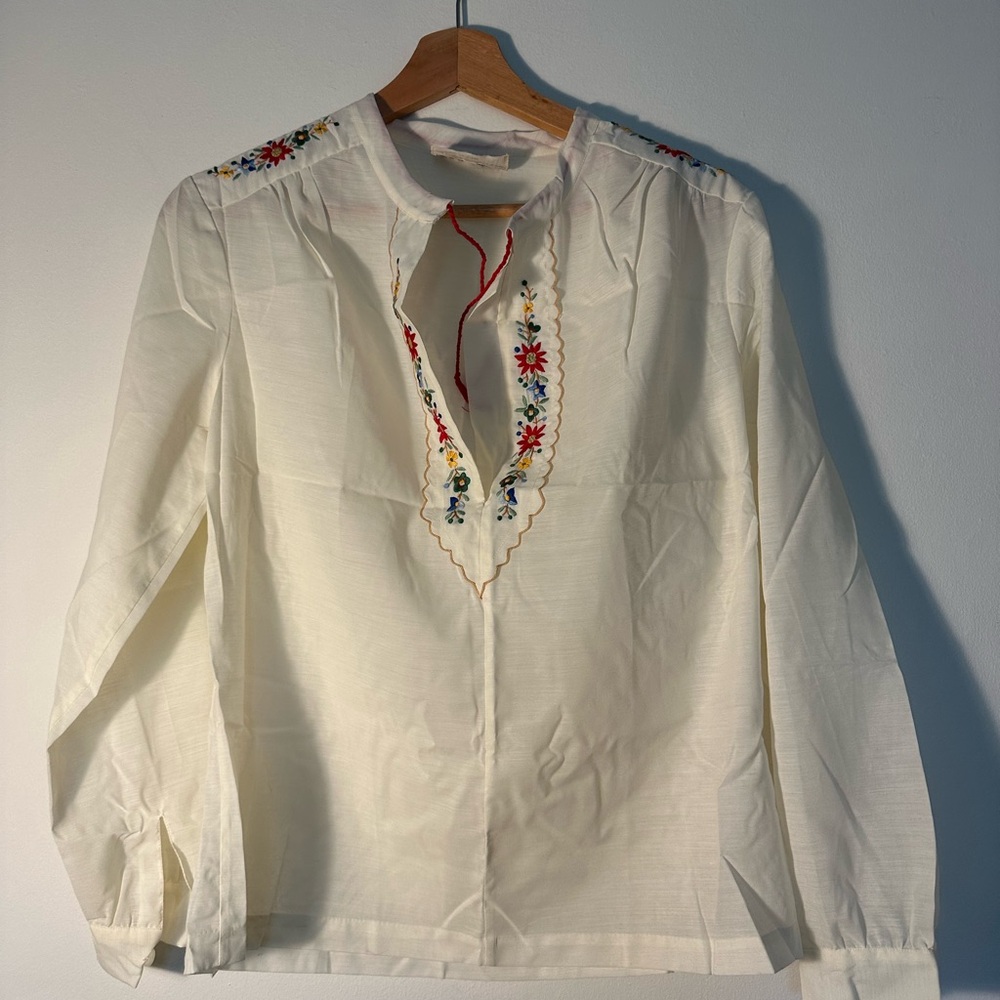Vintage Lily Embroidered Cream Blouse